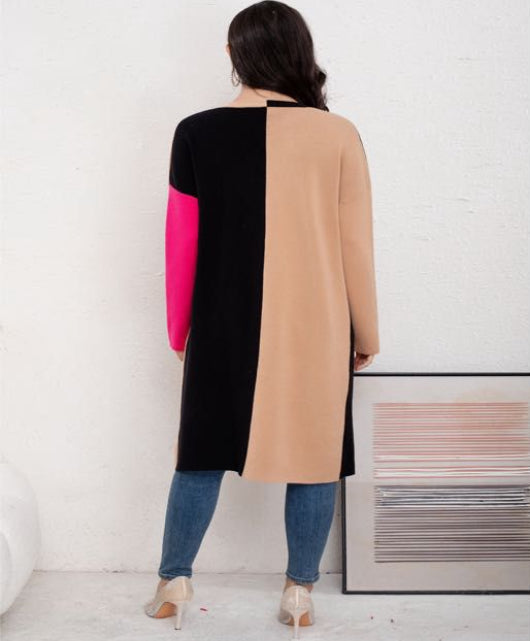Cardigan largo color block
