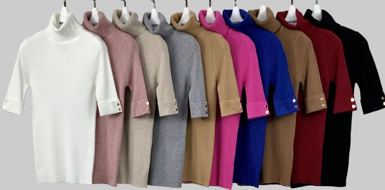 Blusa de Punto con Cuello Alto y Mangas 3/4