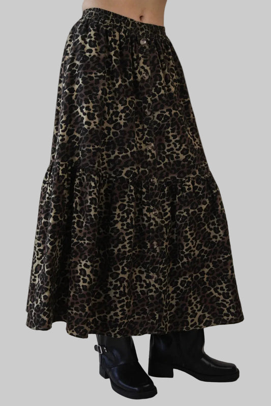 Falda Midi Animal Print con Botones Frontales