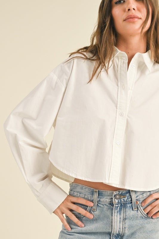 Camisa Cropped Blanca Oversize