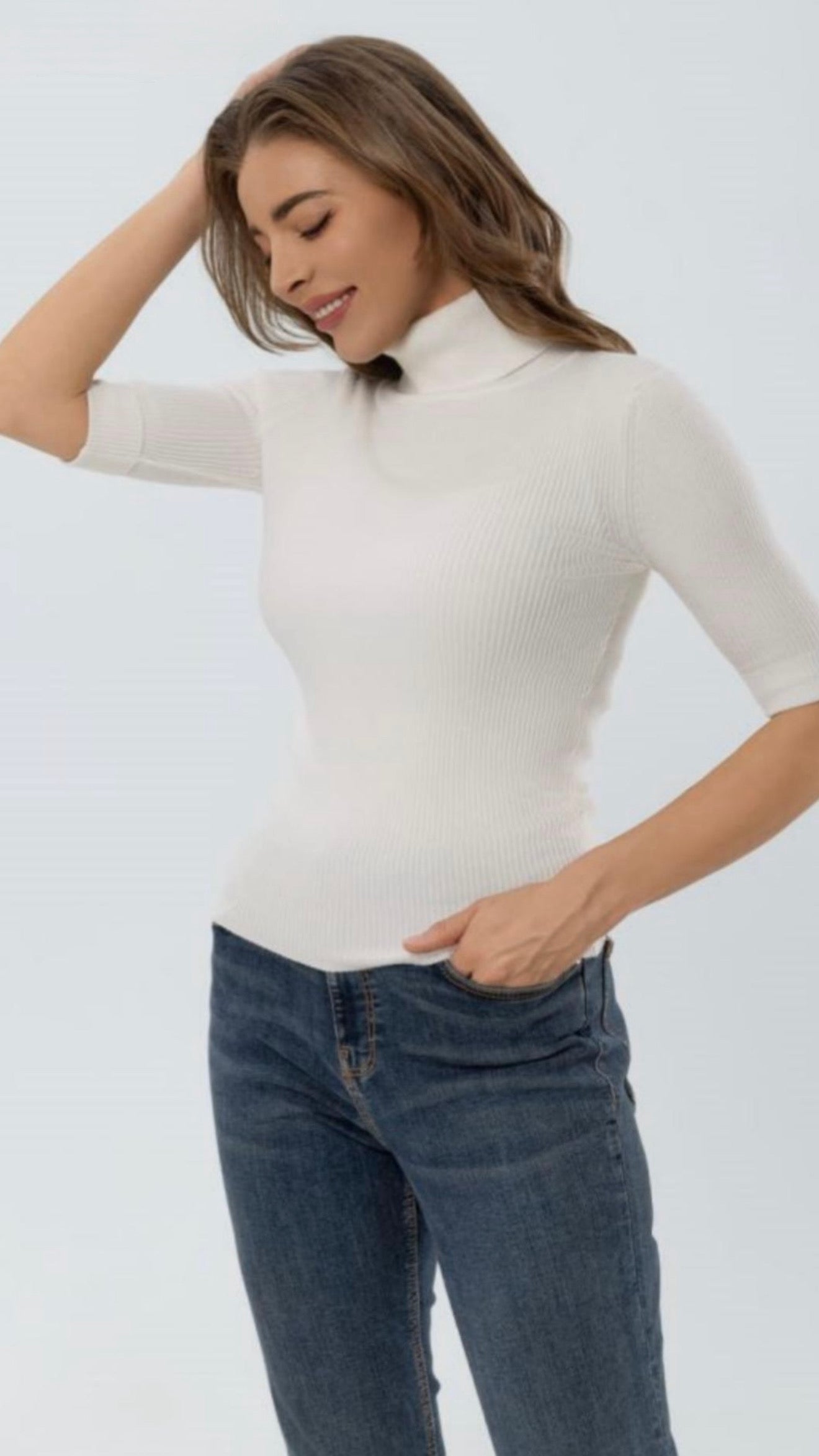 Blusa de Punto con Cuello Alto y Mangas 3/4
