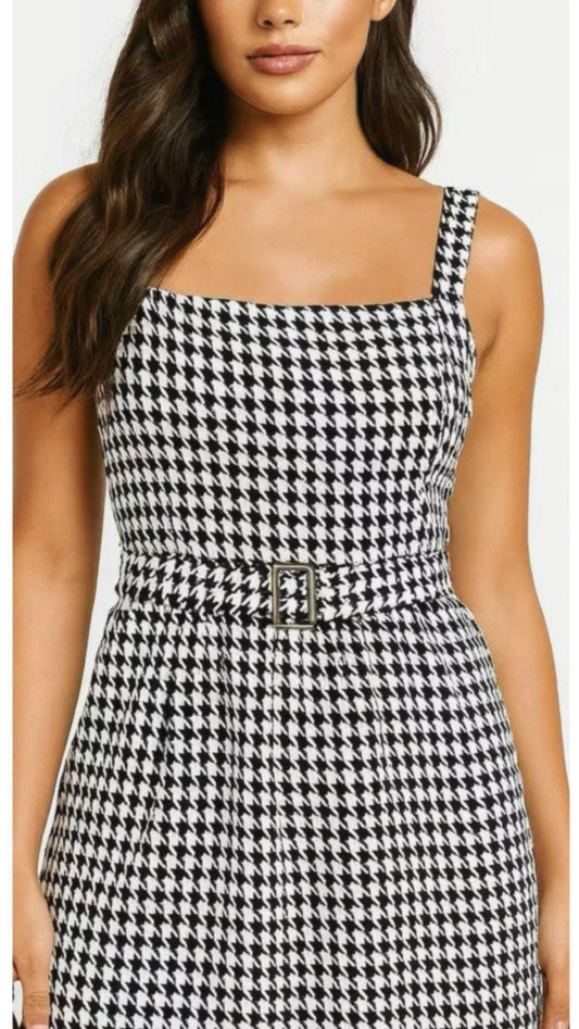 Vestido Estampado Pata de gallo con Cinturón