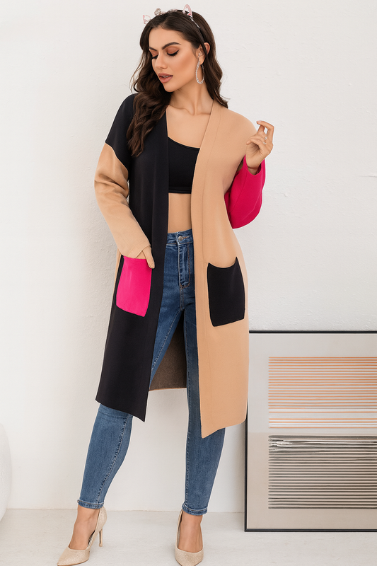 Cardigan largo color block